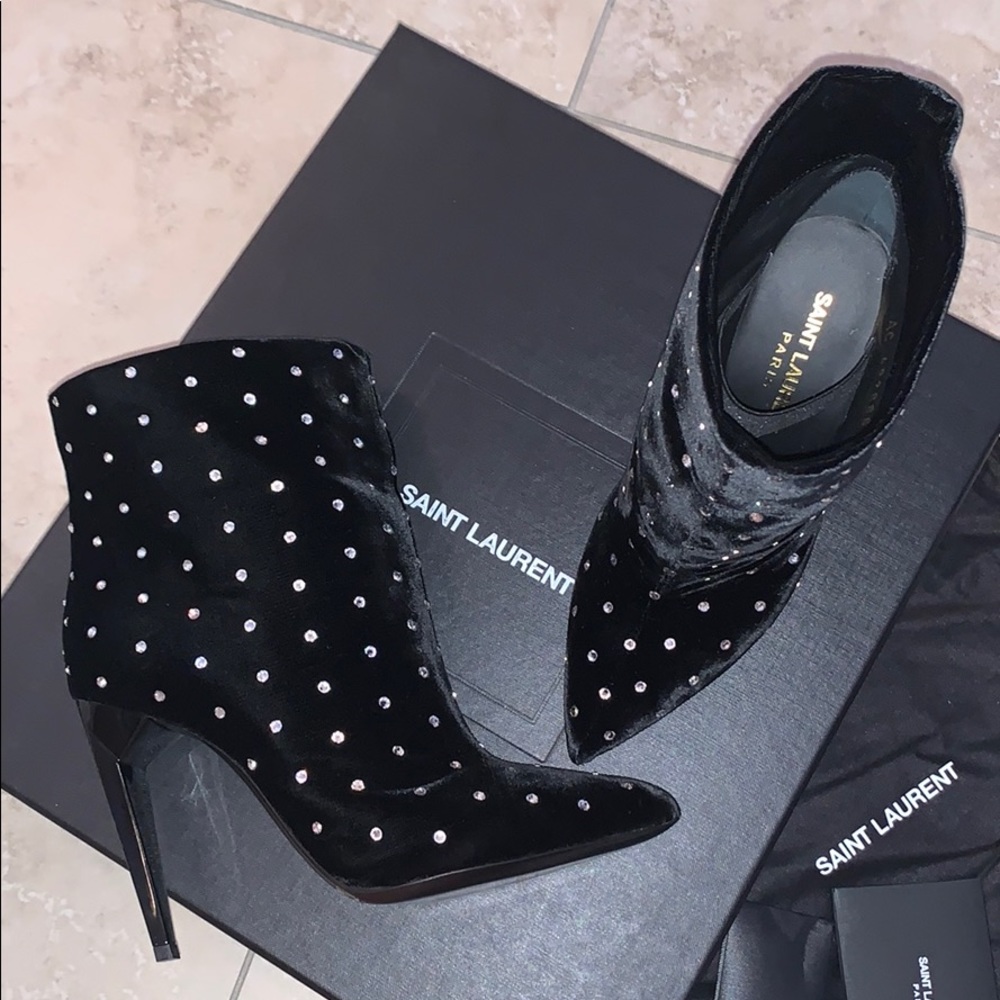 SAINT LAURENT Velvet Crystal Bootie